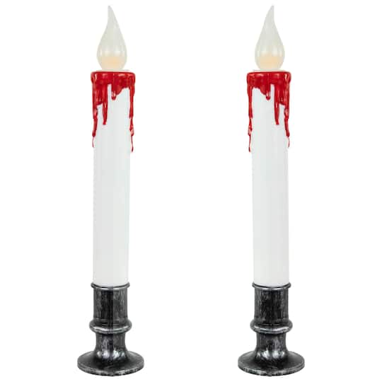 9" Pre-Lit LED White & Red Halloween Candles, 2ct.